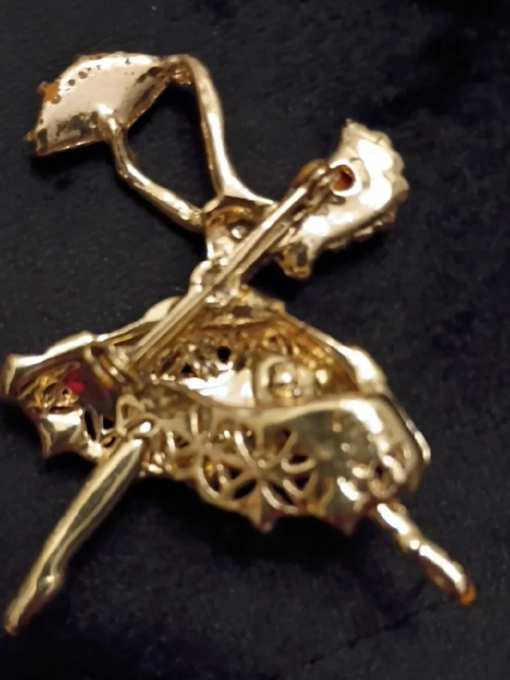 Vintage Gold Ballerina Brooch with Multicolor Stones and Pearls